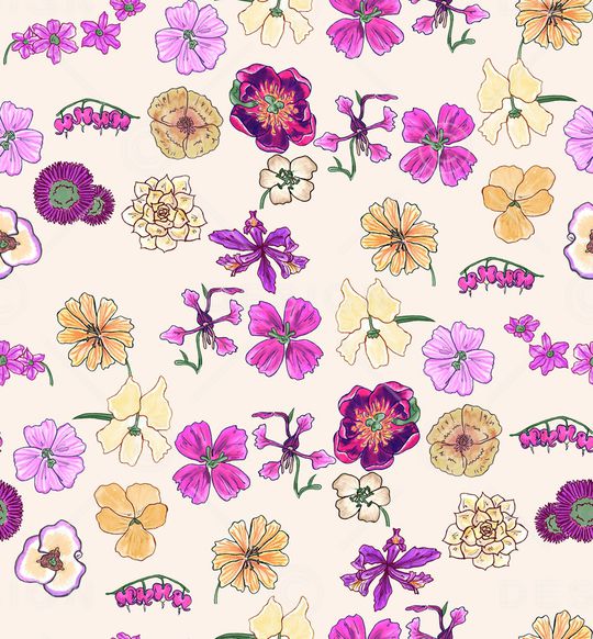 手绘花卉印花华亿平台图片