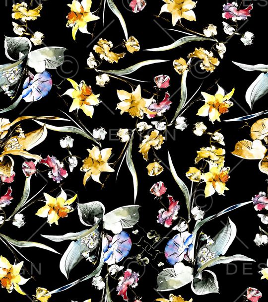 手绘花卉印花华亿平台图片