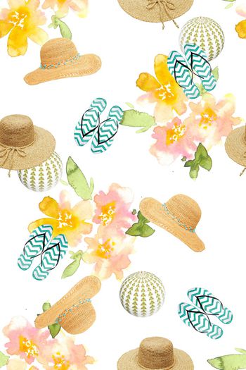 1254639-沙滩风情草帽拖鞋