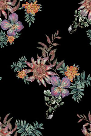 黑底花卉印花华亿平台图片