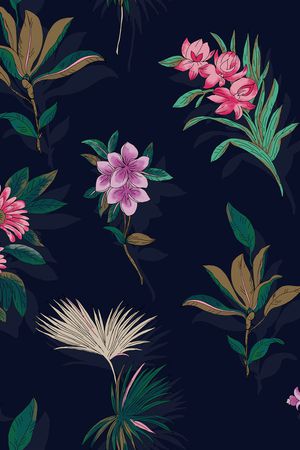 黑底花卉印花华亿平台图片