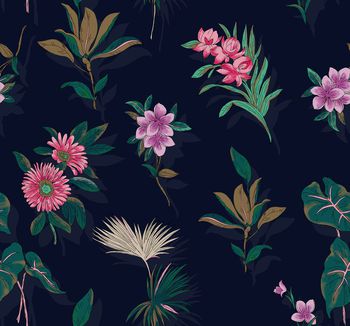 黑底花卉印花华亿平台图片