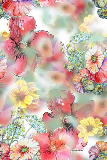 朦胧花卉印花华亿平台图片