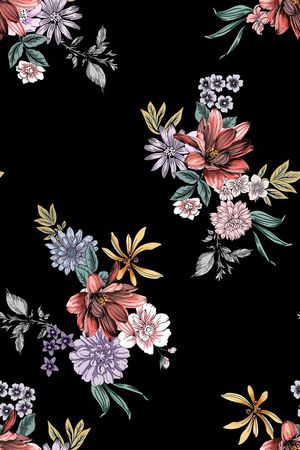 黑底花卉印花华亿平台图片