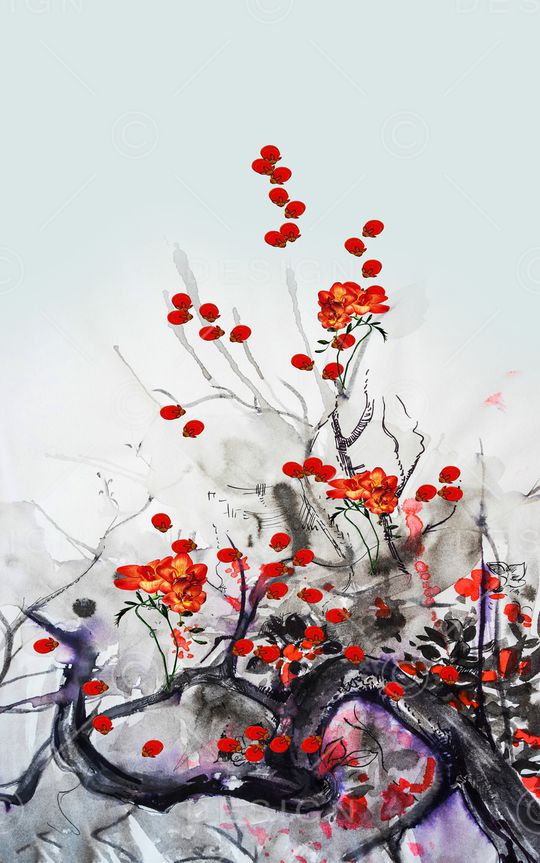 中国风定位花印花华亿平台图片