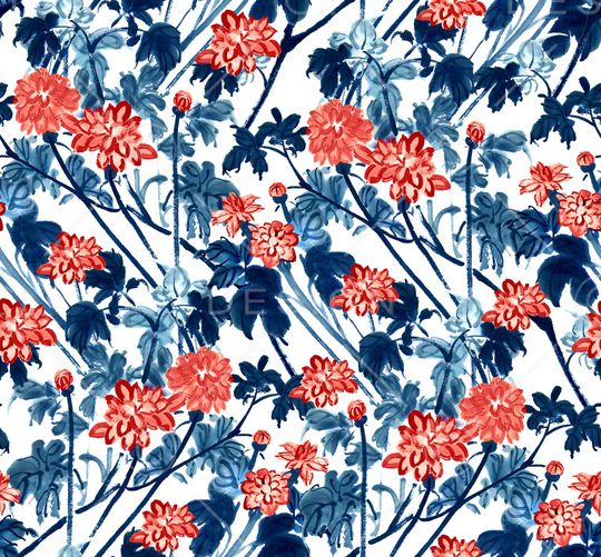 手绘花卉印花华亿平台图片