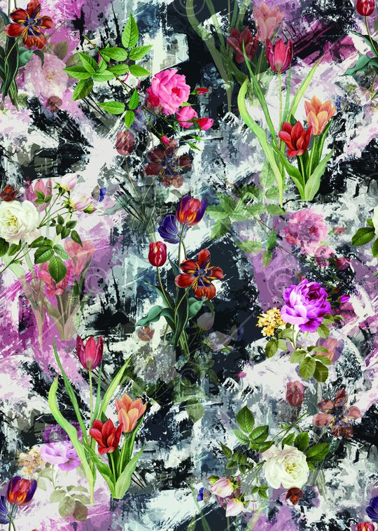 水彩花卉印花华亿平台图片