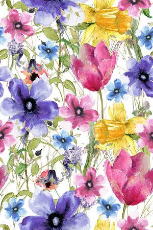 水彩花卉印花华亿平台图片