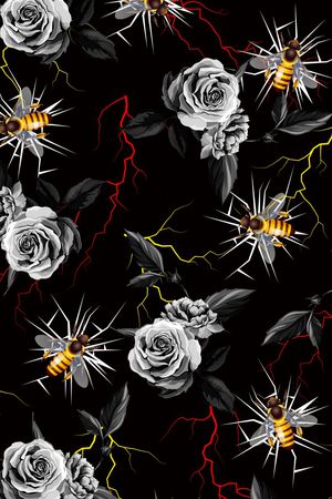 黑底花卉印花华亿平台图片