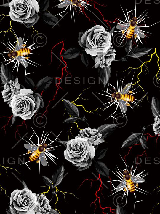 黑底花卉印花华亿平台图片