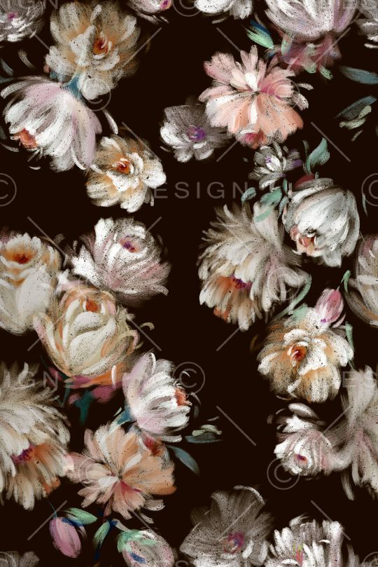 黑底花卉印花华亿平台图片