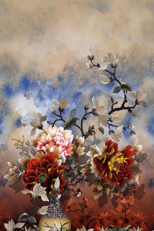 中国风定位花印花华亿平台图片