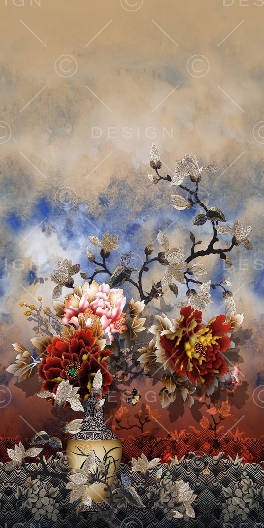 中国风定位花印花华亿平台图片