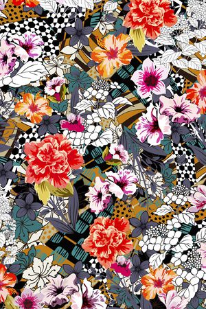 几何花卉印花华亿平台图片