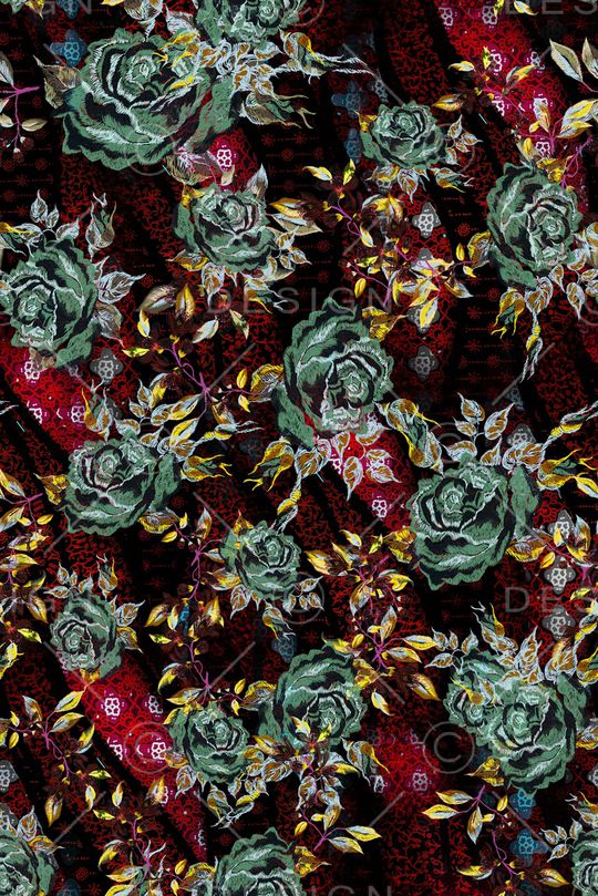 黑底花卉印花华亿平台图片