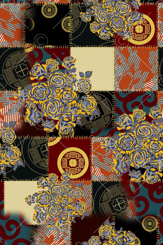 几何花卉印花华亿平台图片