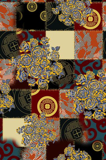 几何花卉印花华亿平台图片