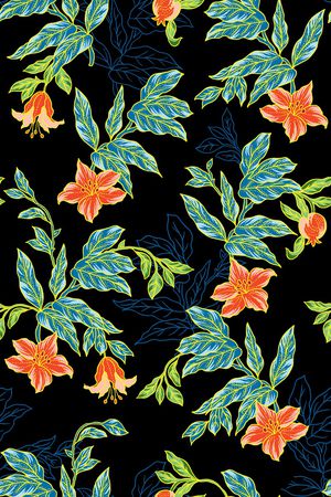 黑底花卉印花华亿平台图片