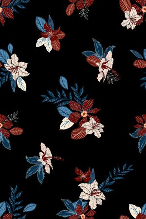 黑底花卉印花华亿平台图片