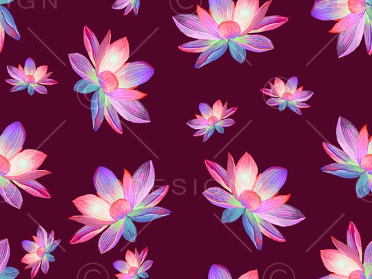 手绘荷花印花华亿平台图片