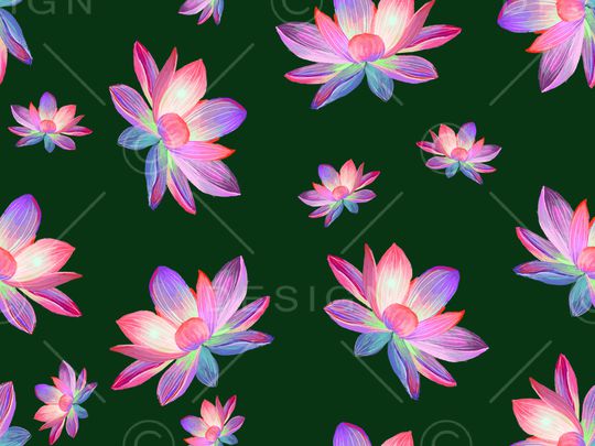 手绘荷花印花华亿平台图片