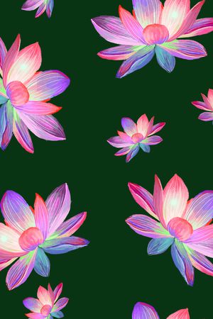 手绘荷花印花华亿平台图片