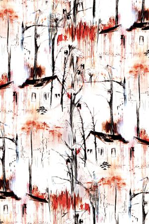 手绘风景印花华亿平台图片