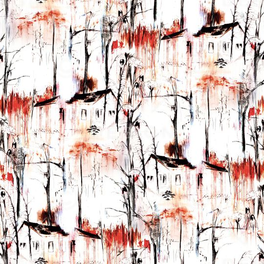 手绘风景印花华亿平台图片