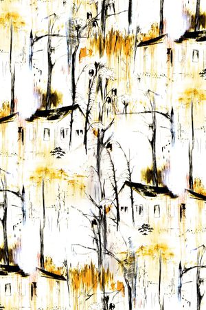 手绘风景印花华亿平台图片