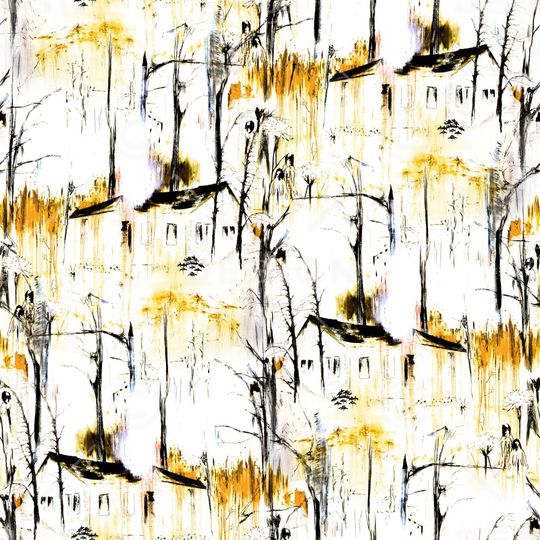 手绘风景印花华亿平台图片