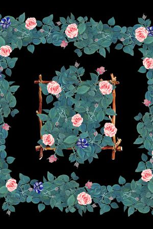 黑底花卉印花华亿平台图片