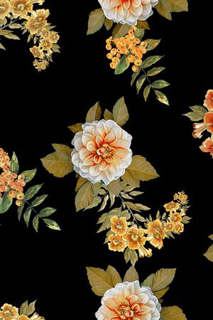 黑底花卉印花华亿平台图片