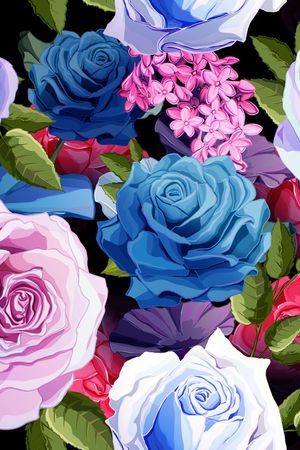 黑底花卉印花华亿平台图片