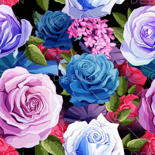 黑底花卉印花华亿平台图片