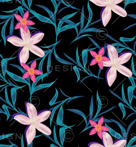 黑底花卉印花华亿平台图片