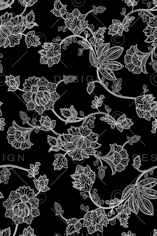 黑底花卉印花华亿平台图片