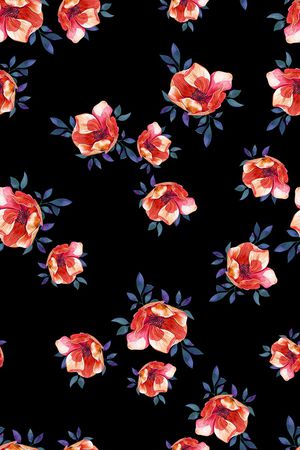 黑底花卉印花华亿平台图片