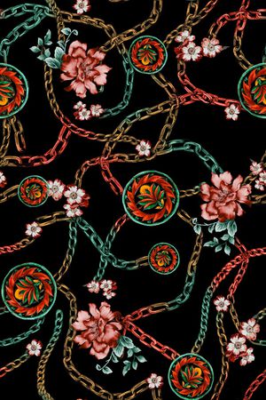 黑底花卉印花华亿平台图片