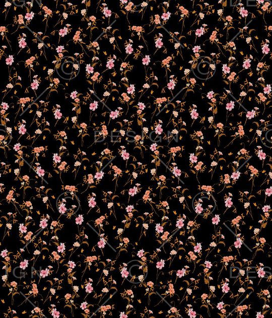 黑底花卉印花华亿平台图片