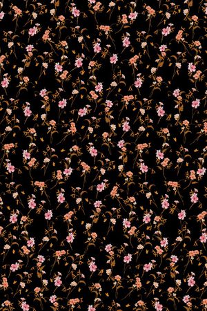 黑底花卉印花华亿平台图片