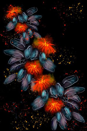 黑底花卉印花华亿平台图片