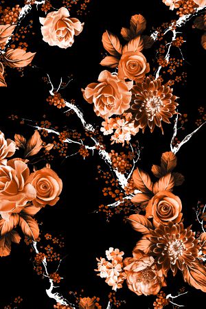 黑底花卉印花华亿平台图片