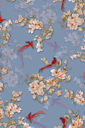 花鸟印花华亿平台图片