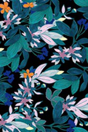 黑底花卉印花华亿平台图片