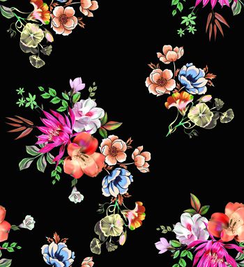 黑底花卉印花华亿平台图片