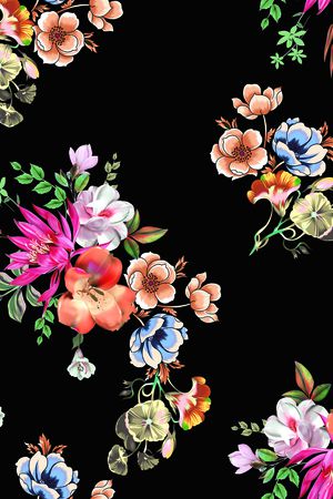 黑底花卉印花华亿平台图片