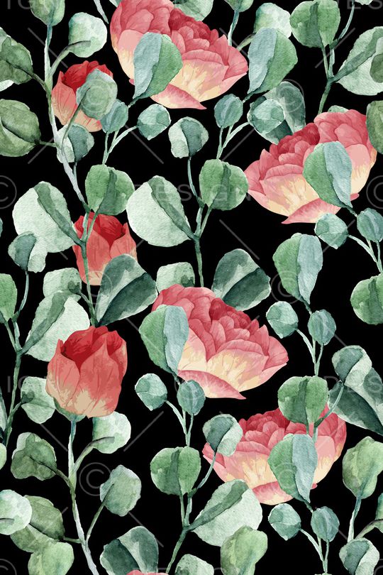 黑底花卉印花华亿平台图片