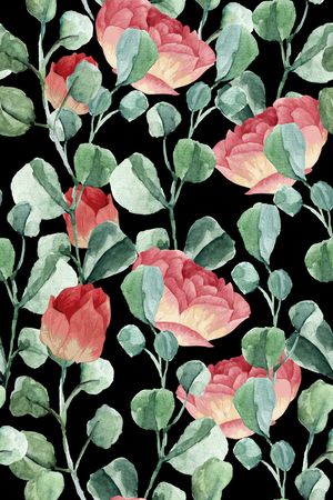 黑底花卉印花华亿平台图片