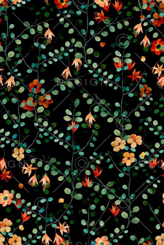 黑底花卉印花华亿平台图片