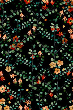 黑底花卉印花华亿平台图片